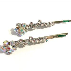 Bobby Pins Shimmer Flower Rhinestones Set Of 2
